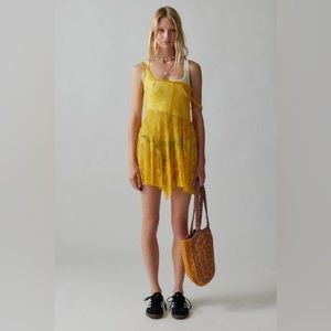 Urban Outfitters Nara Sheer Yellow Lace Mini Dress Medium
